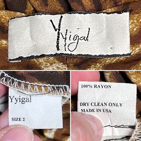 YIGAL AZROUEL Stretch Jersey Deep V Plunge Dress Leopard Ruched Sash Waist XS - Picture 15 of 15